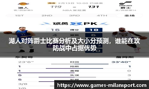 湖人对阵爵士比赛分析及大小分预测，谁能在攻防战中占据优势